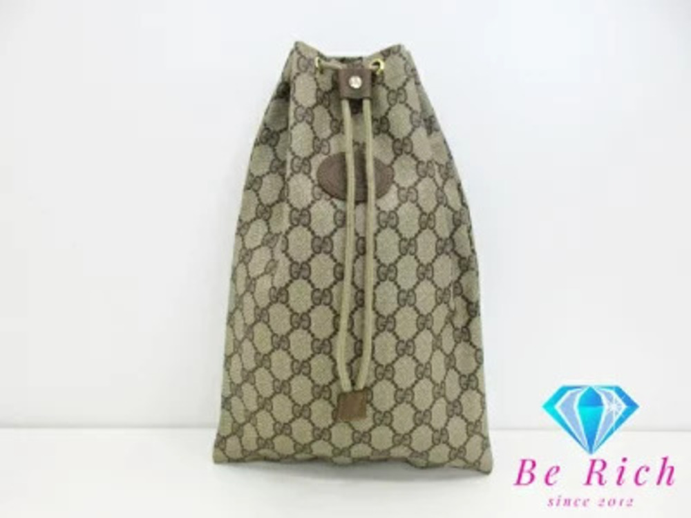 Gucci GG Plus Drawstring Bag Beige Leather Shoulder Handbag